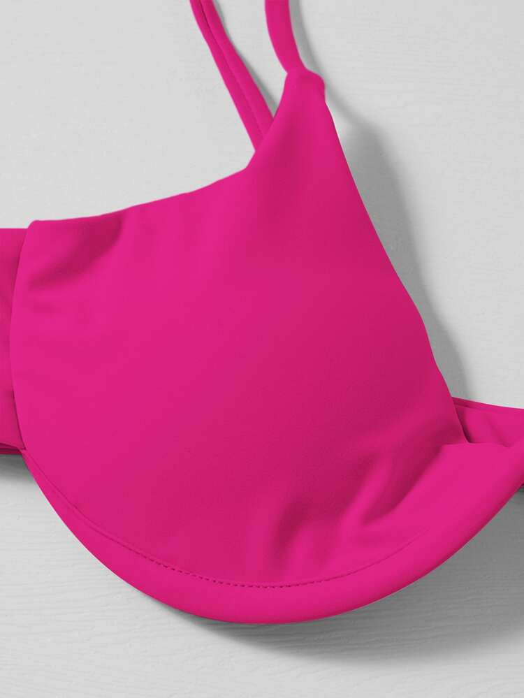 Underwire Tie Side Bikini Set For Summer Beach Vocation - Pink - View 4
