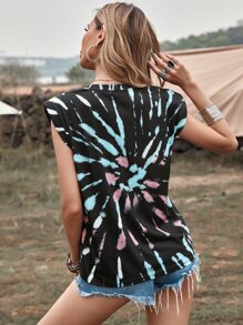 SHEIN LUNE Tie Dye Shoulder Pad Tank Top - Multicolor - View 2
