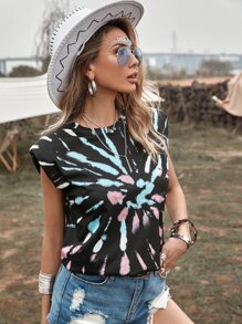 SHEIN LUNE Tie Dye Shoulder Pad Tank Top - Multicolor - View 5