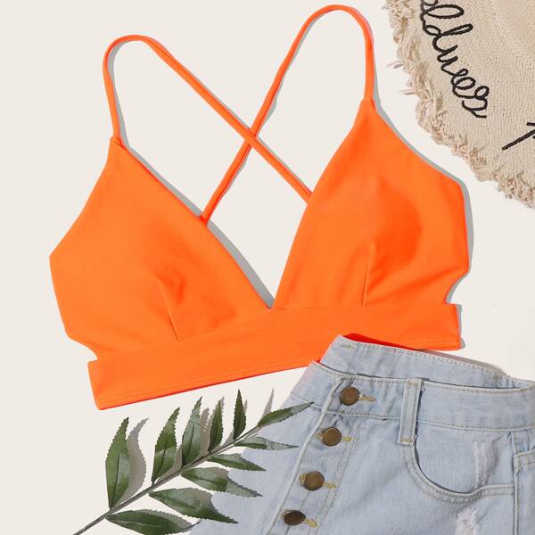

Criss Cross Tie Back Bikini Top, Orange