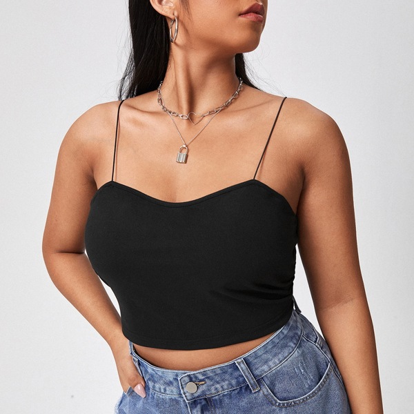 

Plus Solid Crop Cami Top, Black