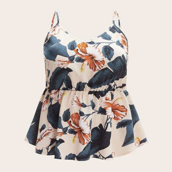 

Plus Floral Ruffle Hem Cami Top, Multicolor