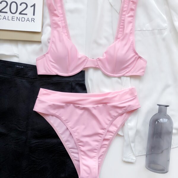 

Underwire High Waisted Bikini Swimsuit, Pink