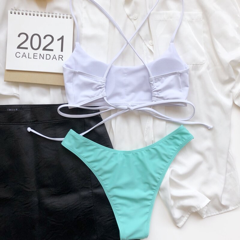 

Color Block Tie Back Bikini Swimsuit, Multicolor
