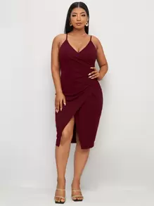Plus Solid Wrap Cami Dress