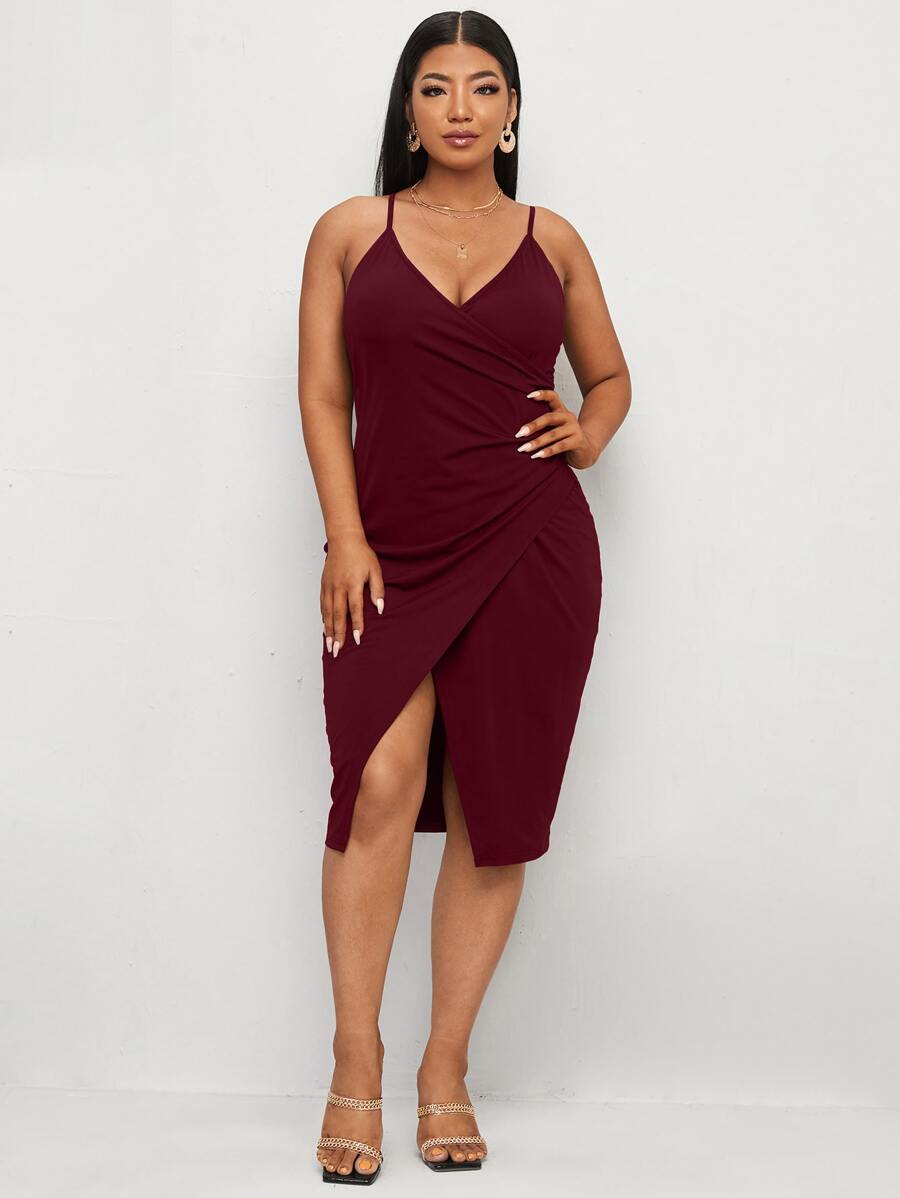 Plus Solid Wrap Cami Dress