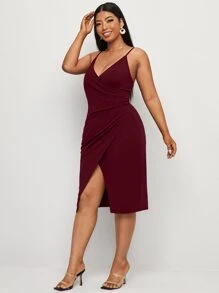 Plus Solid Wrap Cami Dress