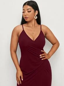 Plus Solid Wrap Cami Dress