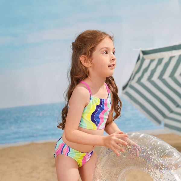

Toddler Girls Wave Print Bikini Swimsuit, Multicolor