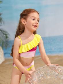 Young Girl Ombre Ruffle Bikini Set Summer Beach - Multicolor - View 1