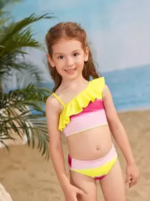Young Girl Ombre Ruffle Bikini Set Summer Beach - Multicolor - View 3
