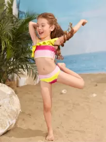 Young Girl Ombre Ruffle Bikini Set Summer Beach - Multicolor - View 5
