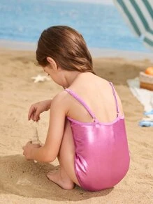 Áo bơi bé gái màu trơn Dễ thương - Màu Hồng Tươi - Xem 2