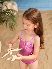 Áo bơi bé gái màu trơn Dễ thương - Màu Hồng Tươi - Xem 4