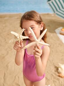 Áo bơi bé gái màu trơn Dễ thương - Màu Hồng Tươi - Xem 5