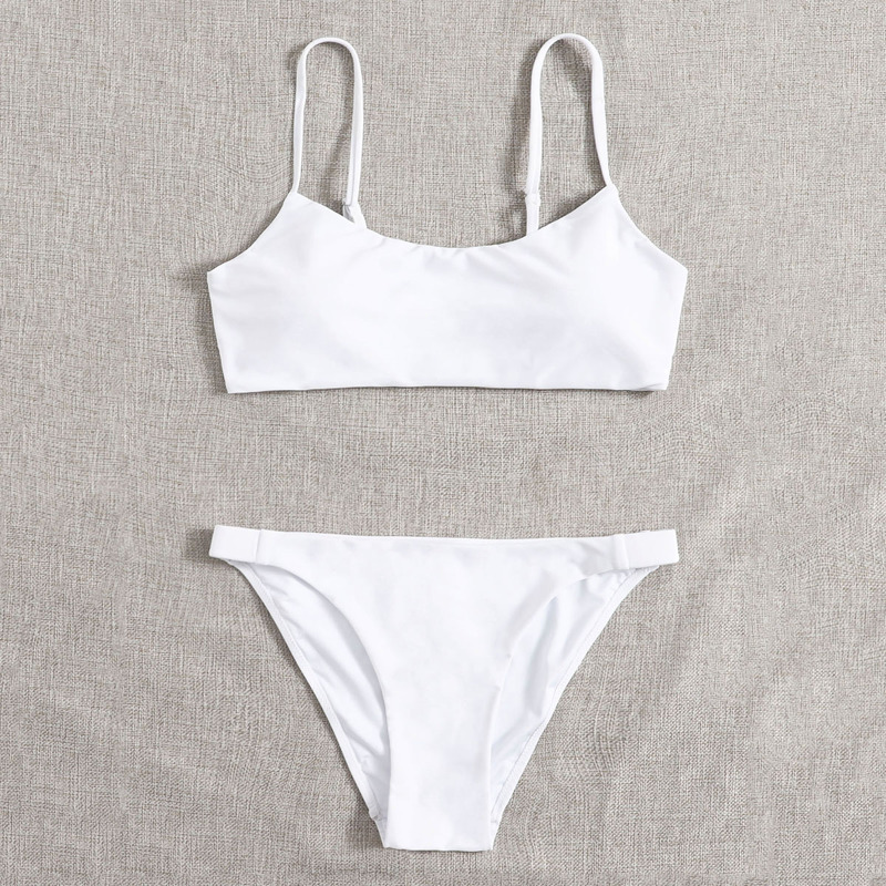 

Solid High Cut Bikini Swimsuit, White
