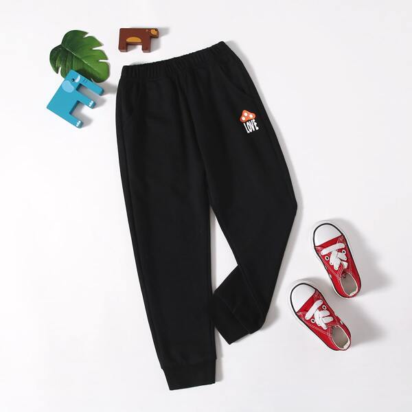 

Toddler Girls Letter Graphic Elastic Waist Sweatpants, Black