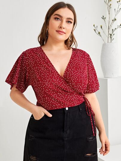 SHEIN Plus Size V-Neck Wrap Belted Blouse