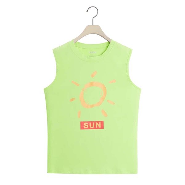 

Sun And Letter Graphic Tank Top, Lime green