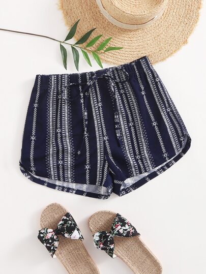 Knot Waist Geo Print Track Shorts