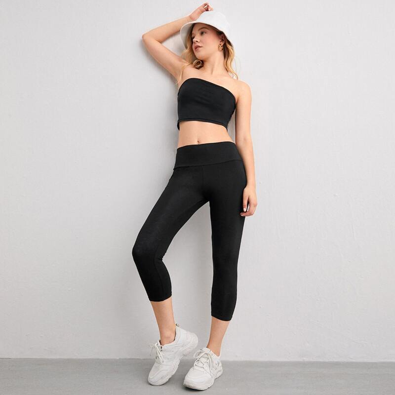 

Solid High Waist Leggings, Black