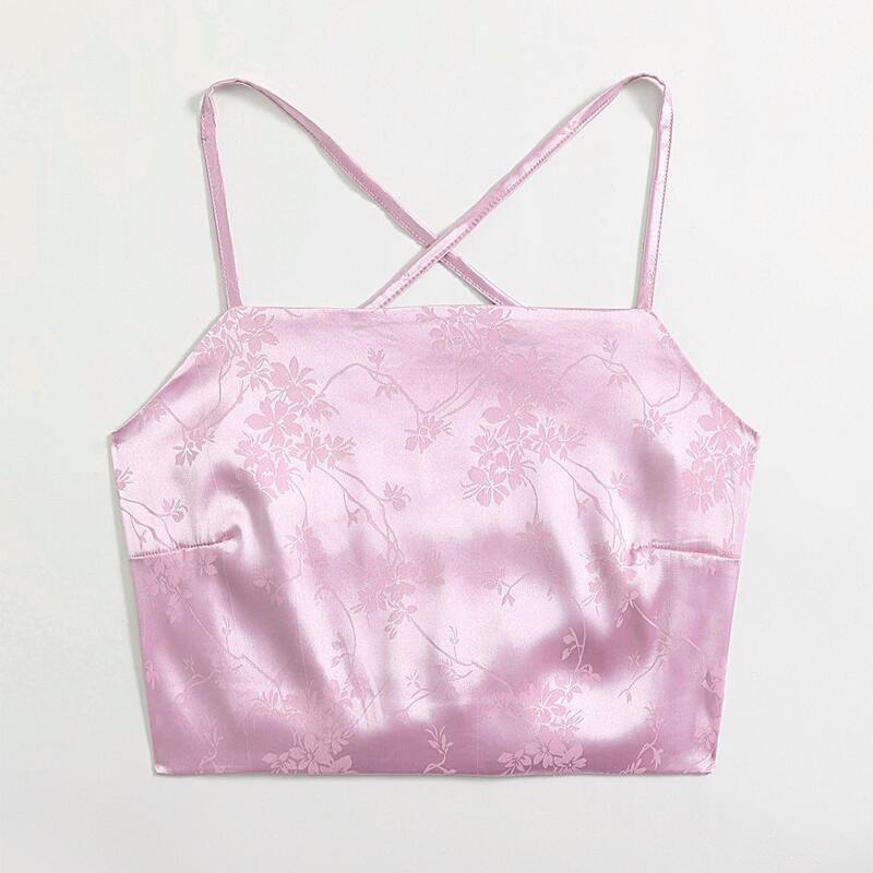 

Jacquard Satin Criss Cross Crop Cami, Baby pink