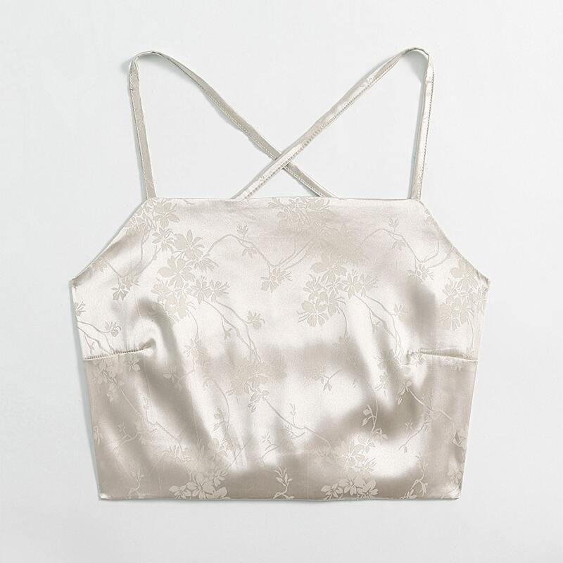 

Jacquard Satin Criss Cross Crop Cami, White