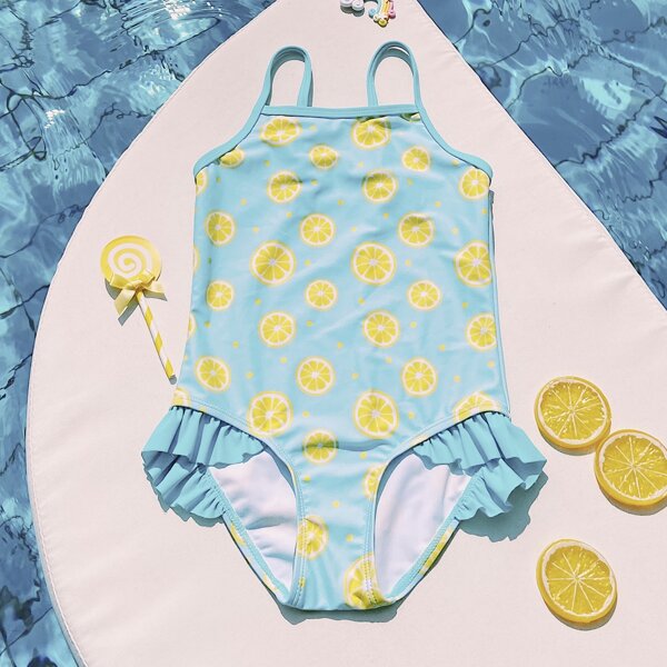

Toddler Girls Lemon Pattern One Piece Swimsuit, Multicolor