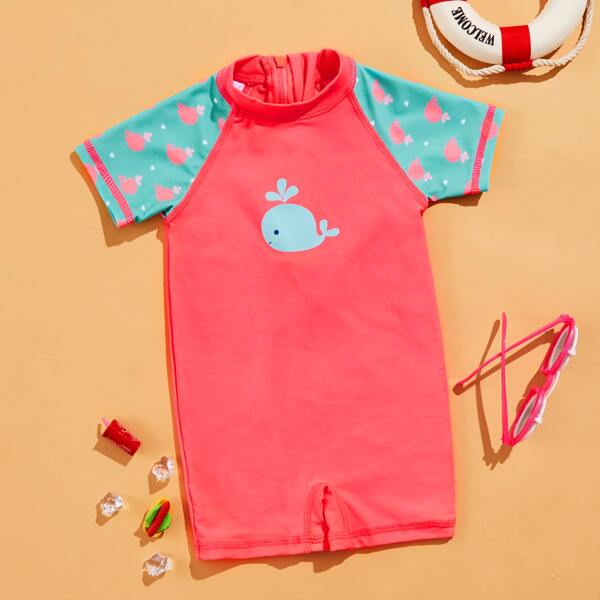 

Toddler Girls Whale Print One Piece Swimsuit, Multicolor