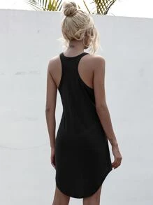 SHEIN LUNE Đầm Cao thấp màu trơn Giải trí - màu đen - Xem 2