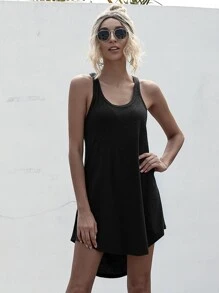 SHEIN LUNE Đầm Cao thấp màu trơn Giải trí - màu đen - Xem 5