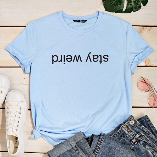 

Letter Graphic Round Neck Tee, Baby blue