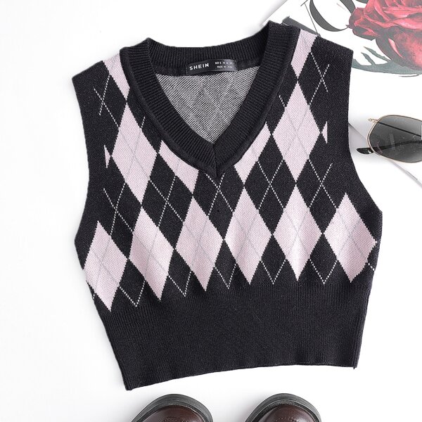 

Argyle Pattern Sweater Vest, Multicolor