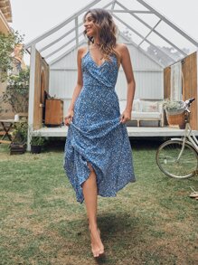 Đầm Cắt ra Họa tiết hoa Boho - Màu xanh lam - Xem 1