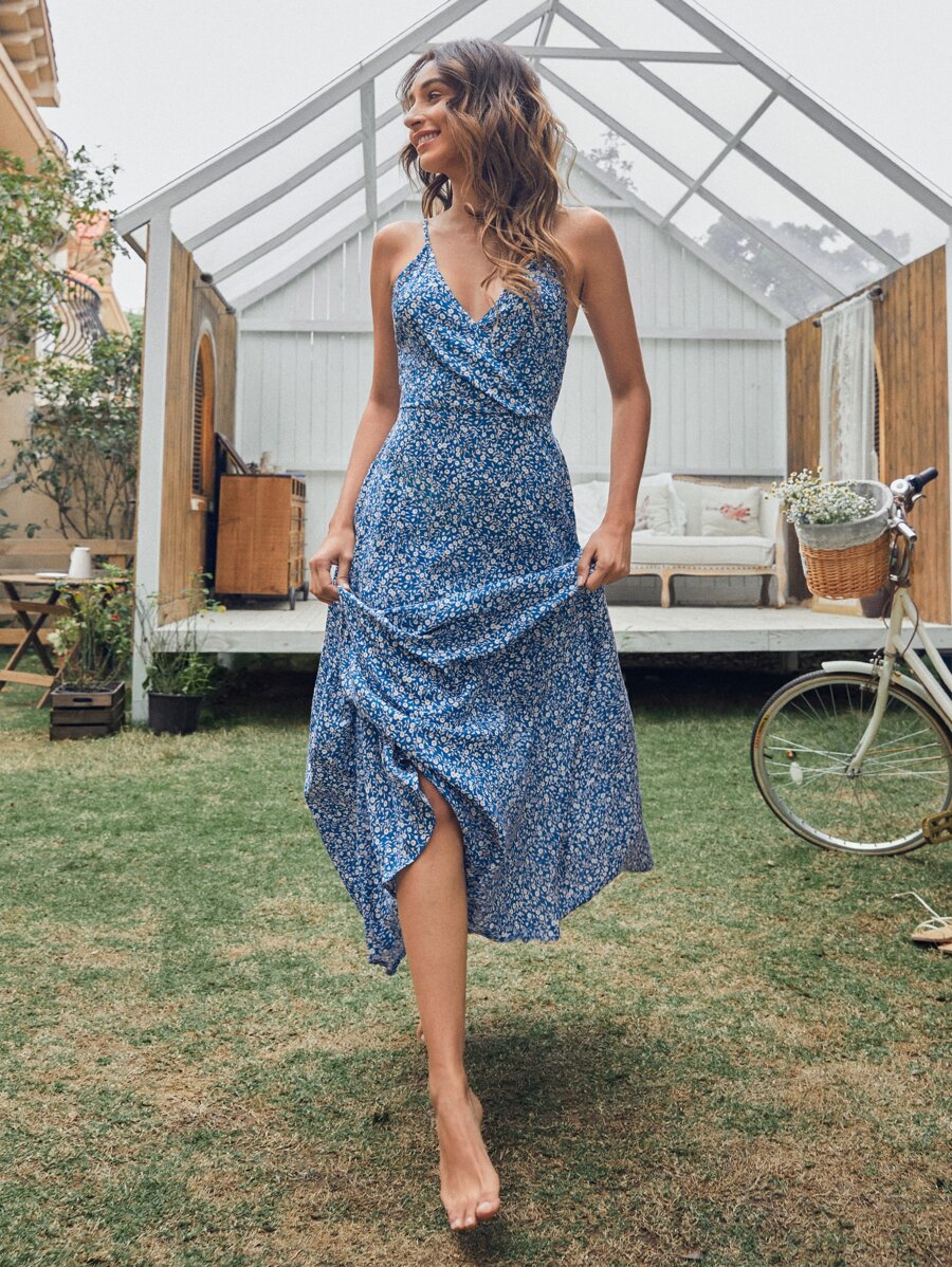 Đầm Cắt ra Họa tiết hoa Boho - Màu xanh lam - Xem 1