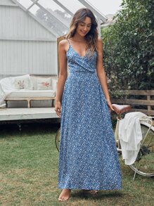 Đầm Cắt ra Họa tiết hoa Boho - Màu xanh lam - Xem 3