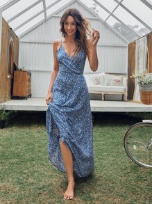 Đầm Cắt ra Họa tiết hoa Boho - Màu xanh lam - Xem 5