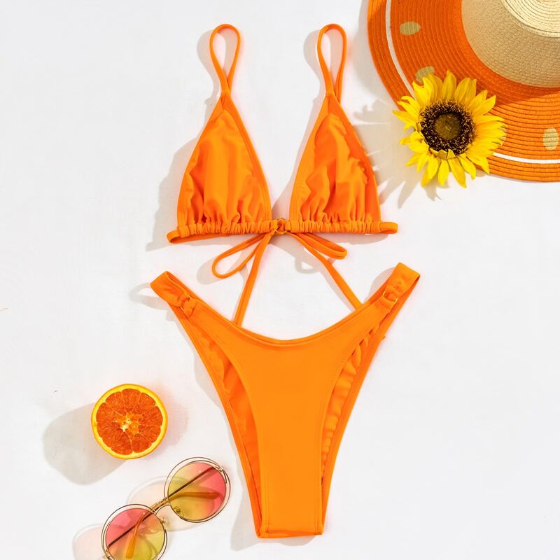 

Ring Linked Halter Bikini Swimsuit, Orange