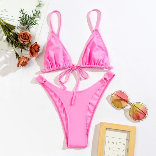 

Ring Linked High Cut Bikini Swimsuit, Pink