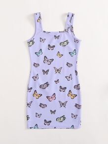 SHEIN Tween Girl Butterfly Print Tank Dress - Lilac Purple - View 2