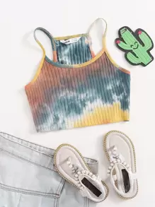 SHEIN 女孩紮染羅紋針織短版吊帶上衣 - 彩色 - 查看 1