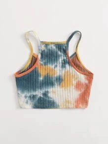 SHEIN 女孩紮染羅紋針織短版吊帶上衣 - 彩色 - 查看 2