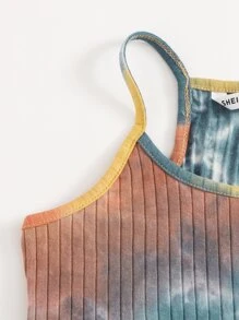 SHEIN 女孩紮染羅紋針織短版吊帶上衣 - 彩色 - 查看 4