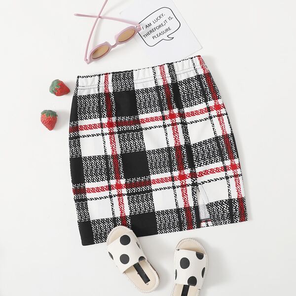 

Girls Plaid Split Hem Skirt, Multicolor