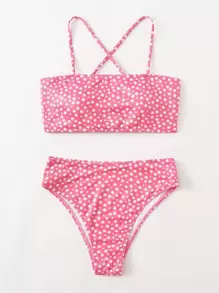 Ditsy Flower Lace Up Bikini Set - Multicolor - View 1