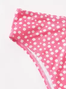 Ditsy Flower Lace Up Bikini Set - Multicolor - View 5