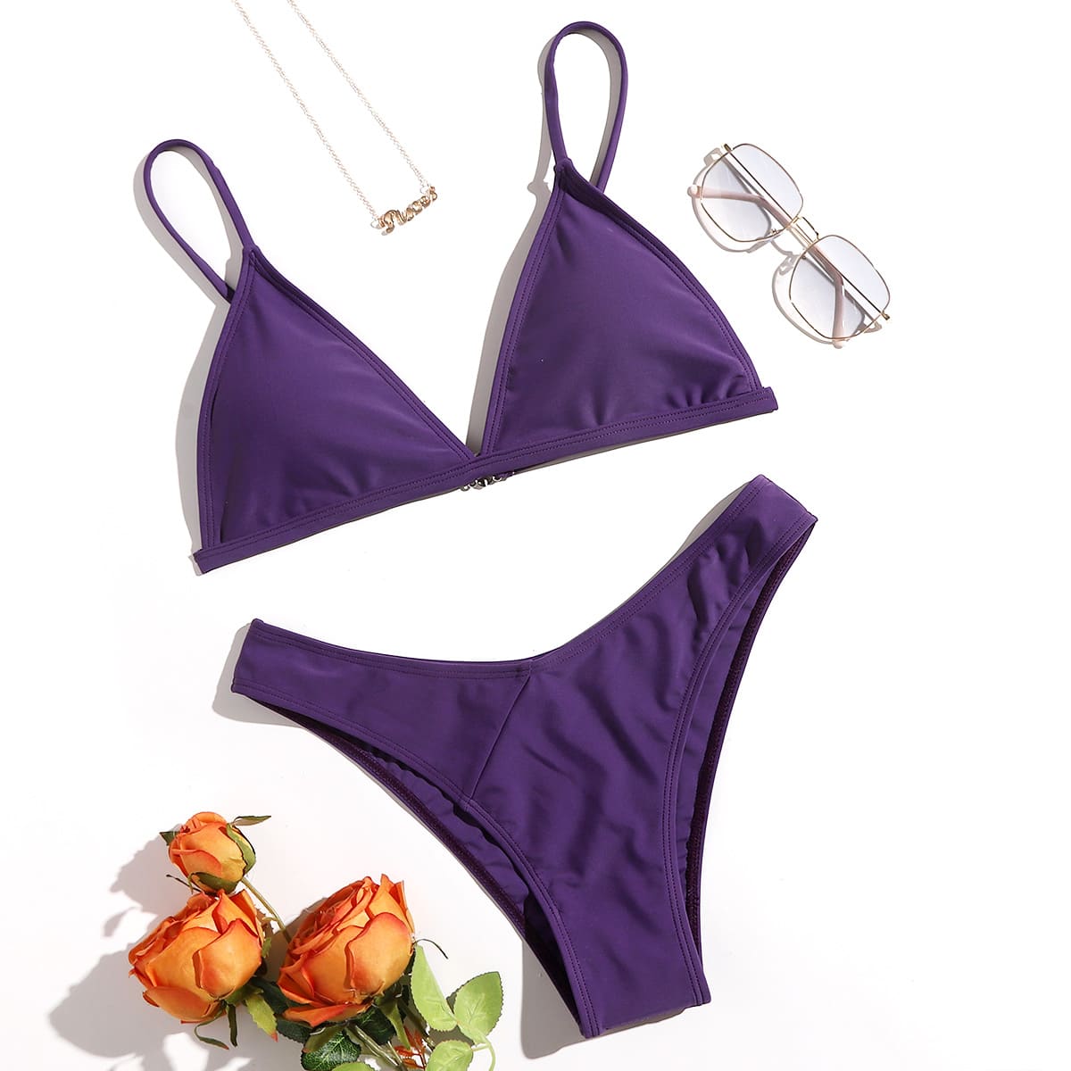 

Triangle High Cut Bikini Swimsuit, Purple