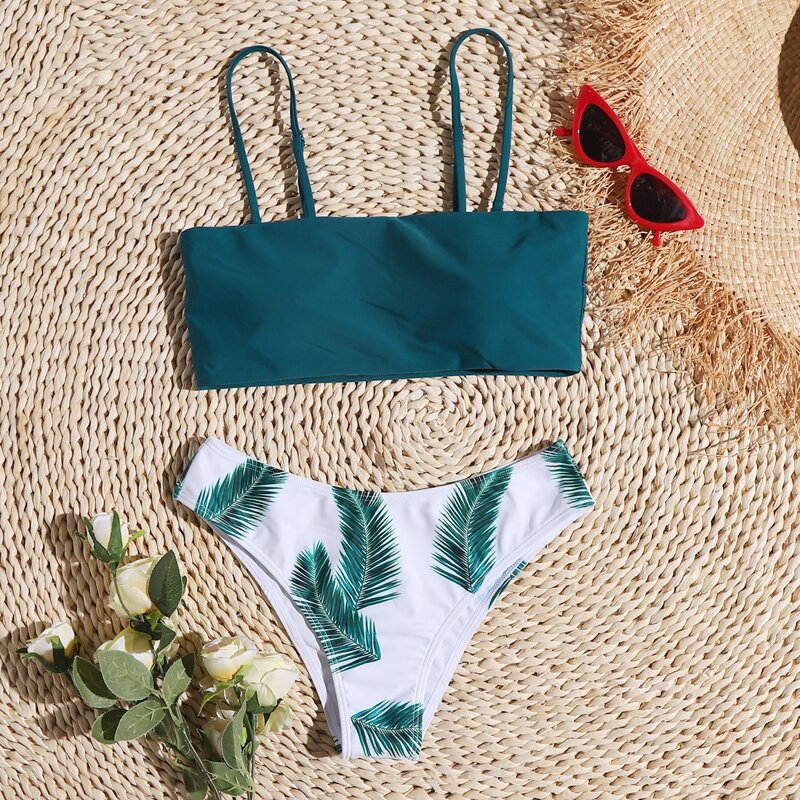

Leaf Graphic Bikini Swimsuit, Multicolor