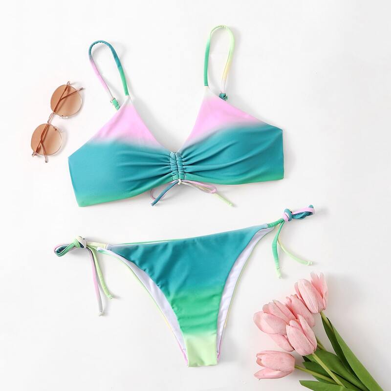 

Ombre Pattern Drawstring Bikini Swimsuit, Multicolor