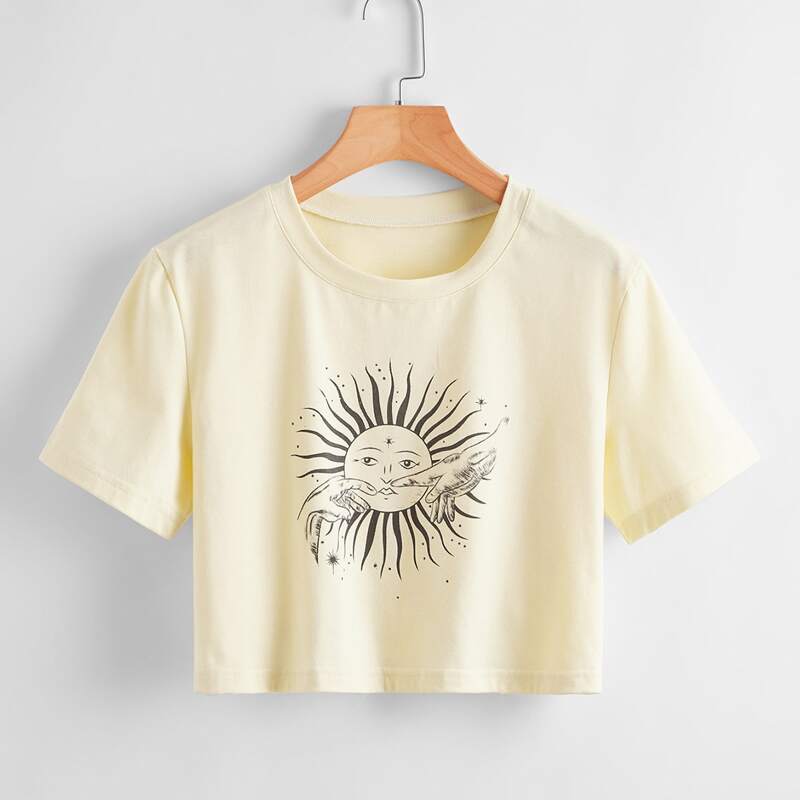 

Sun Graphic Crop Tee, Beige